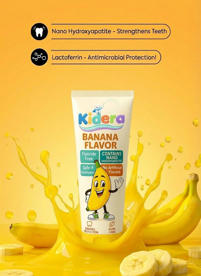 Kidera Kids Toothpaste – Banana Flavor (Fluoride-Free & Safe)