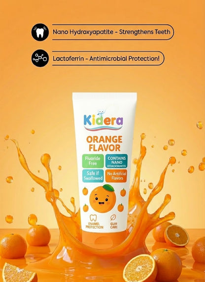 Kidera Kids Toothpaste – Orange Flavor (Fluoride-Free & Safe)