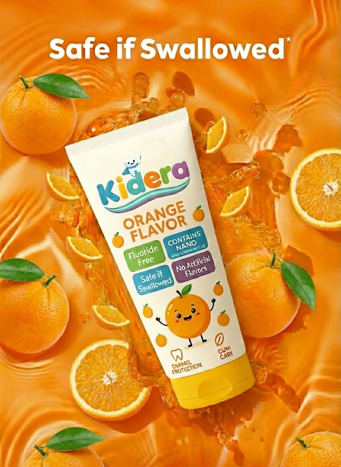 Kidera Kids Toothpaste – Orange Flavor (Fluoride-Free & Safe)