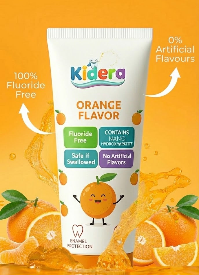 Kidera Kids Toothpaste – Orange Flavor (Fluoride-Free & Safe)